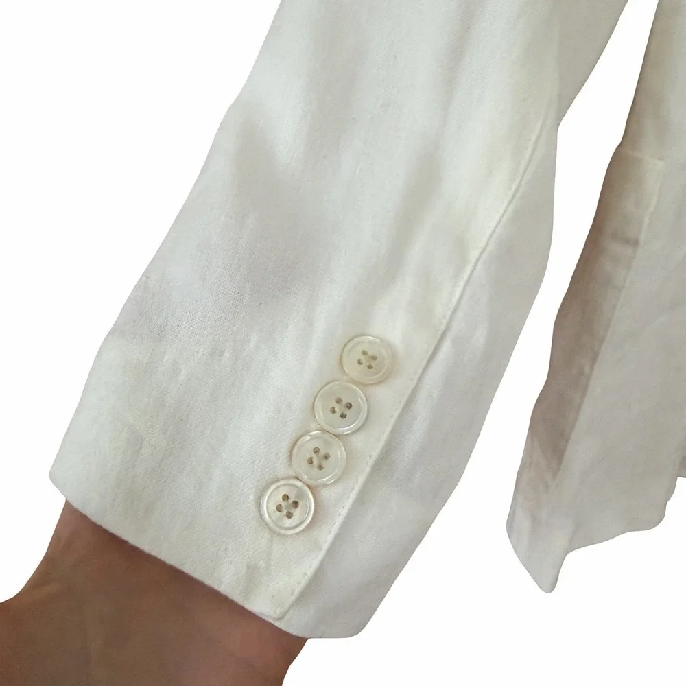 POLO Ralph Lauren Women Double Breasted Linen Blazer Size 6 White Coastal Preppy